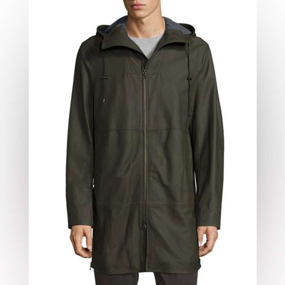 VINCE lambskin leather brushwood hooded parka